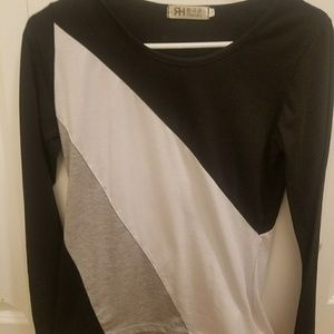 Black gray and white striped shirt